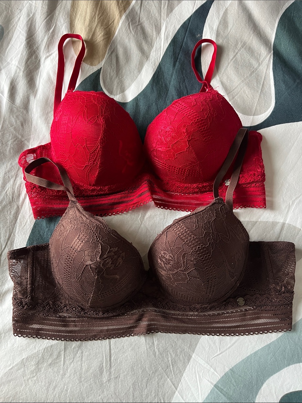 Lucky Brand Lace Bralettes in Red and Brown